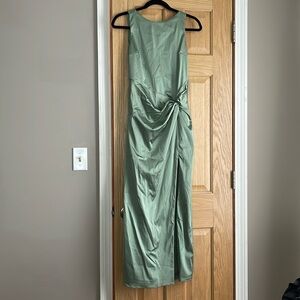 LIKE NEW Slim fitting sage green dress with slit. Abercrombie and Fitch wedding